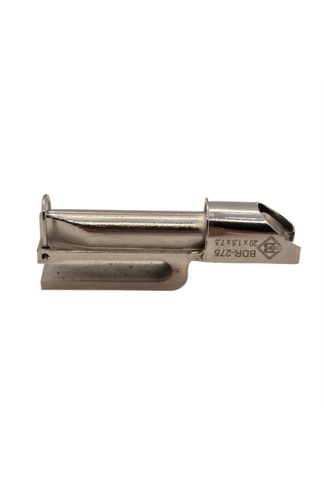 Deri Şerit Aparatı Fişek 20X7.5X1.5mm yandan görünüm, yazılı yüz