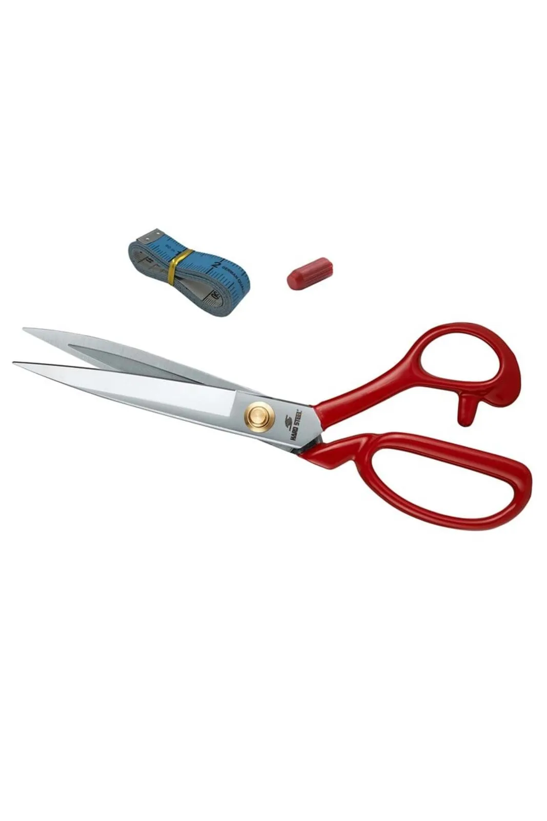 Hard Steel Somunlu Terzi Makası 9 İnç Kırmızı Saplı HS-1094 mezura ile birlikte