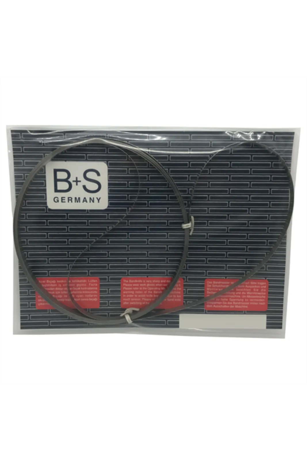 B+S Hızar Makinesi Bıçağı Düz 4920x10x0.45 mm poşet ambalajında önden görünüm