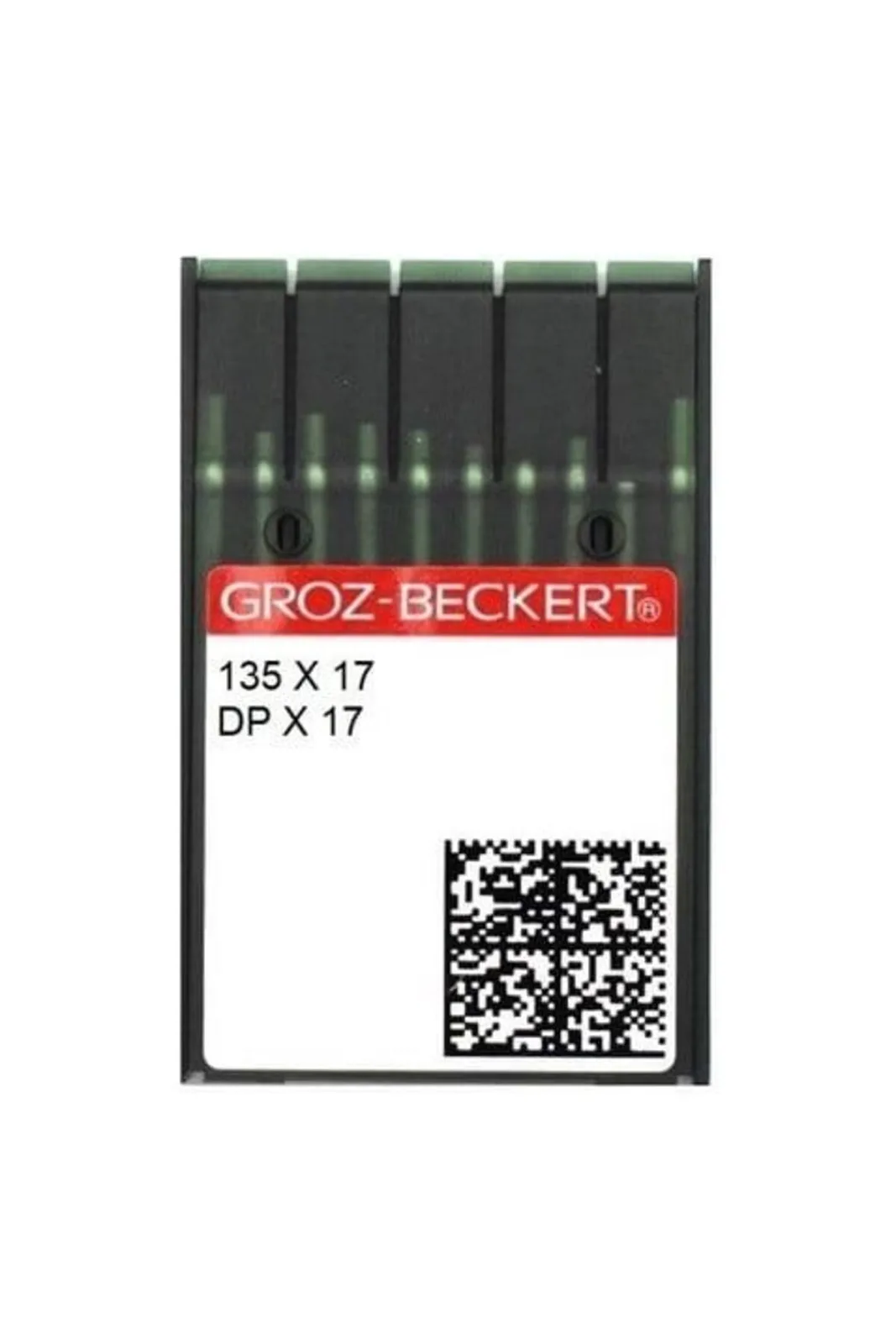 Groz Beckert Ponteriz Deri İğnesi DPX17 135X17 18/110 100 Adet kırmızı etiketli şerit ambalajı önden