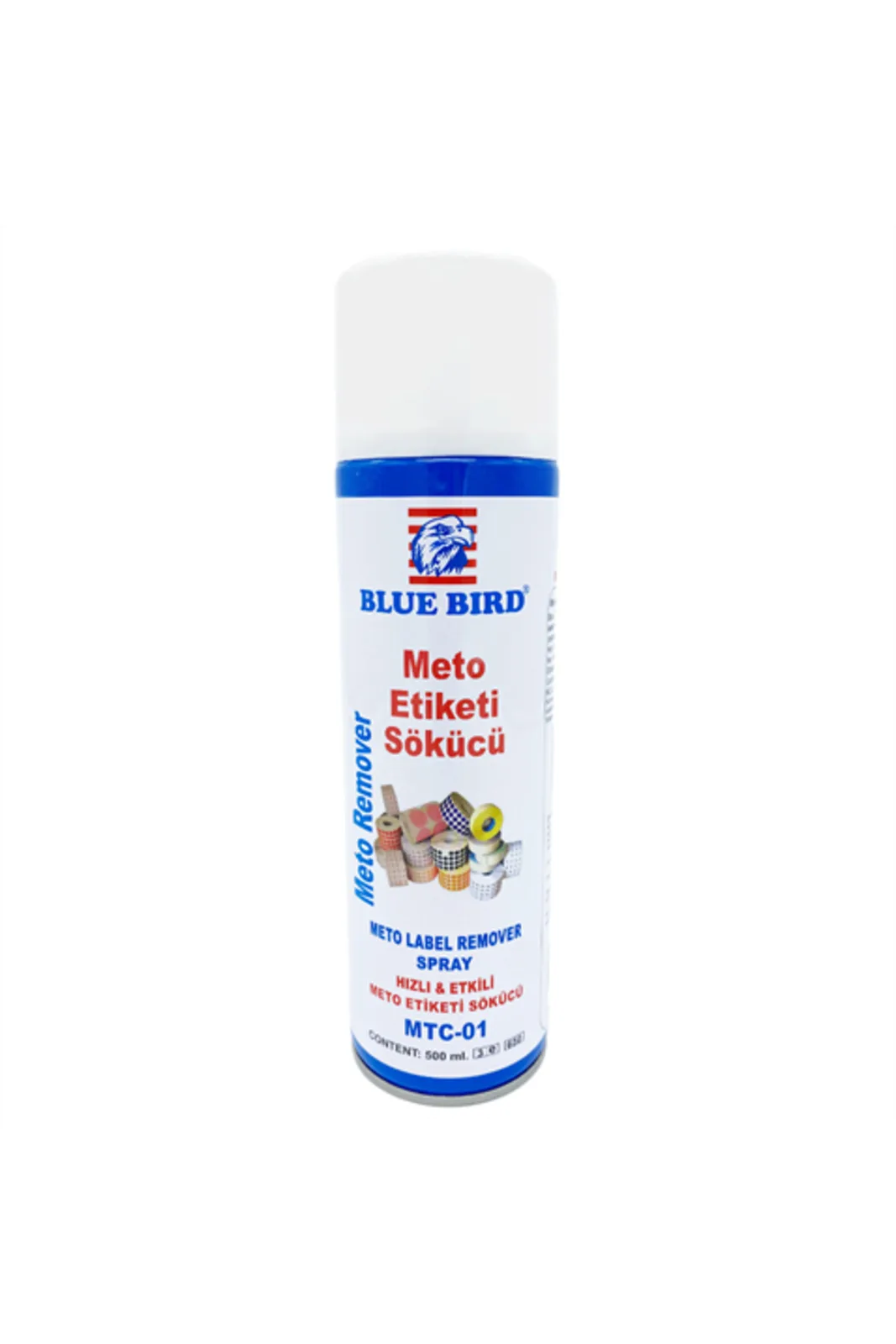 Meto Etiketi Sökücü Sprey 500 ml BLUE-021 MTC-01 sprey kutu önden görünüm