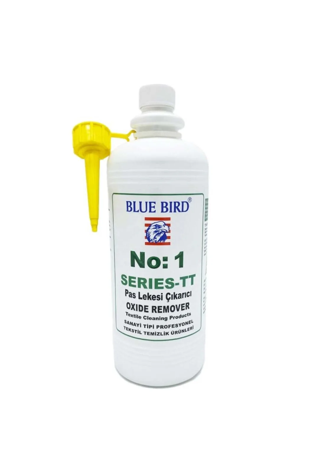 Pas Lekesi Çıkarıcı Oxide Remover No:1 1 Lt BLUE.005 beyaz şişe, ön etiket ve sarı kapak