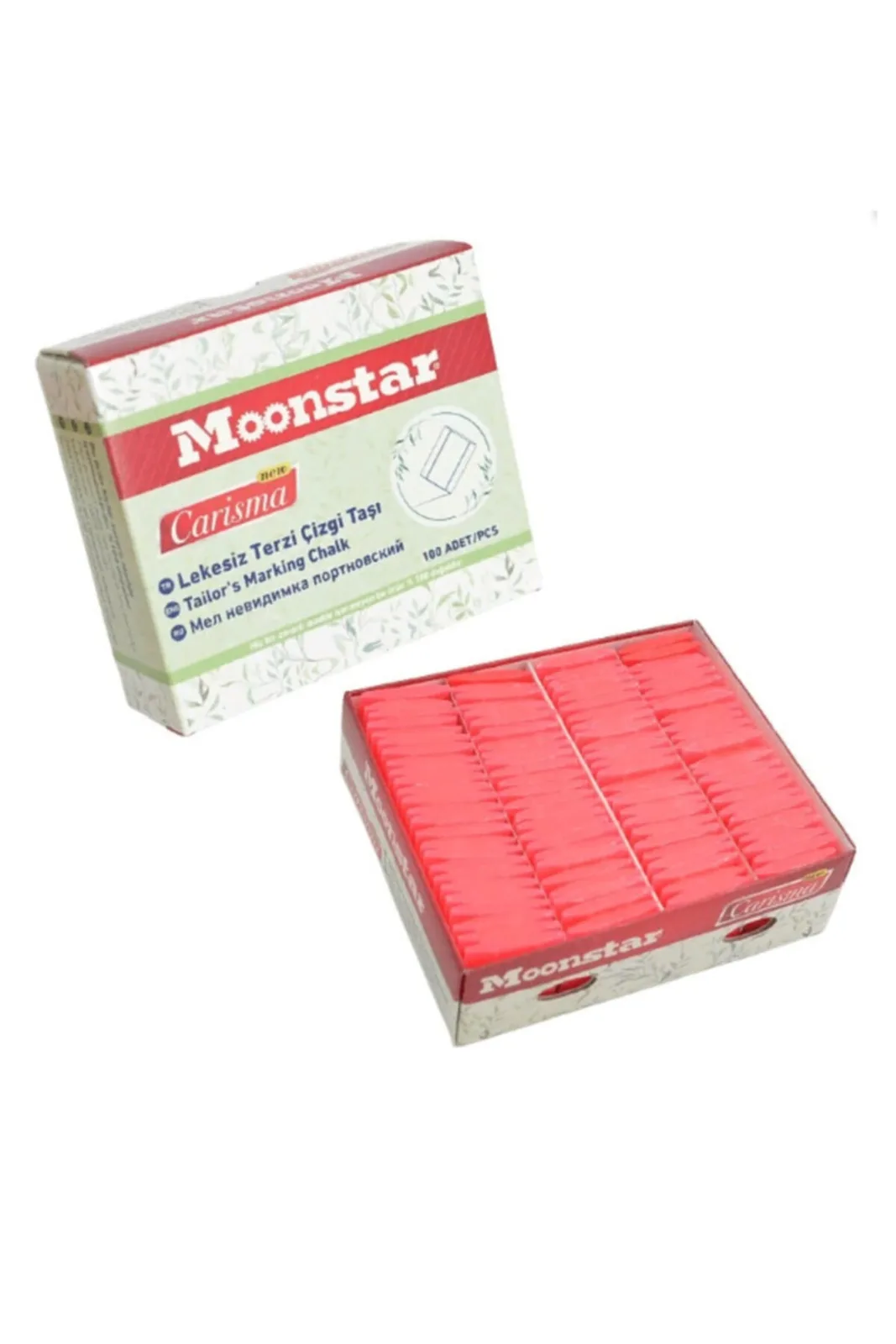 Moonstar Sabun Çizgi Taşı Kırmızı 100 Adet Carısma-04 kutusu ve kutu içindeki çizgi taşları