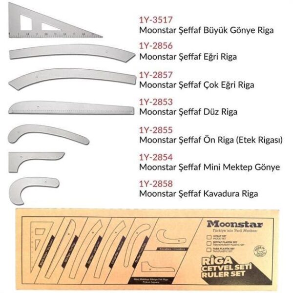Şeffaf Plastik Riga Cetvel Takım (7 Parça Kutulu) - Konfeksiyon Sepeti
