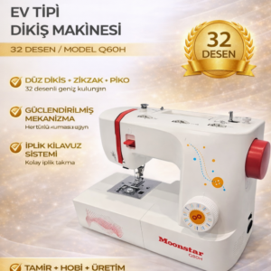 Moonstar Model Q60H Ev Tipi 32 Desenli Düz Dikiş , Zikzak Ve Piko Makinesi