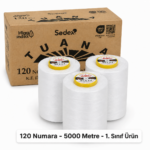 Tuana 120 Numara 5000 Metre Polyester Dikiş İpliği - 3'lü Beyaz