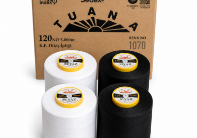 Tuana 120 Numara 5000 Metre Polyester Dikiş İpliği - 4'lü Karışık (2 Beyaz + 2 Siyah)
