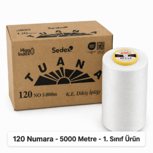 Tuana 120 Numara 5000 Metre Polyester Dikiş İpliği - Tekli Beyaz