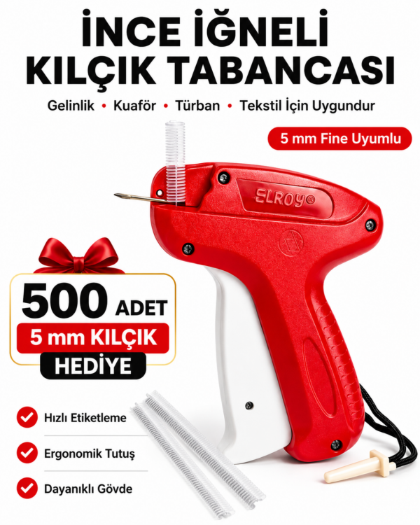 İnce İğneli 5 mm Kılçık Tabancası 500 Adet Kılçık Hediyeli Türban Gelinlik Kuaför Etiket Tabancası | Konfeksiyon Sepeti
