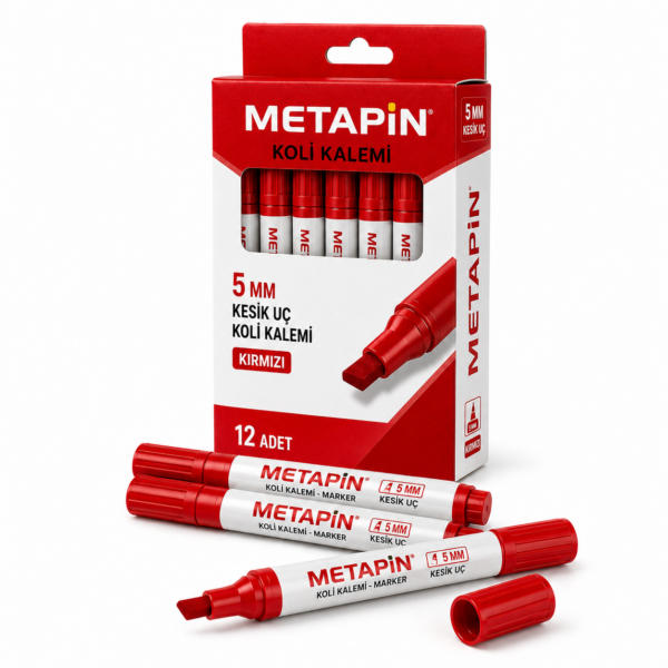 Metapin kırmızı koli kalemi 5 mm kesik uç detay görseli