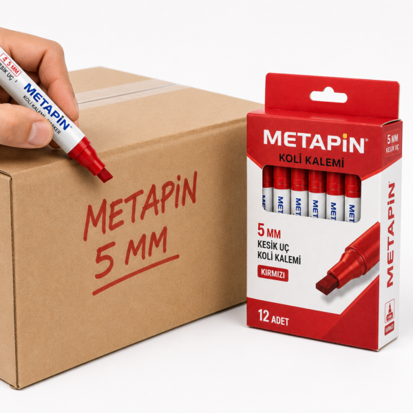 Metapin kırmızı koli kalemi kalın yazım marker örneği