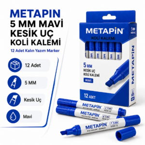 Metapin 5 mm mavi kesik uç koli kalemi 12 li paket vitrin görseli